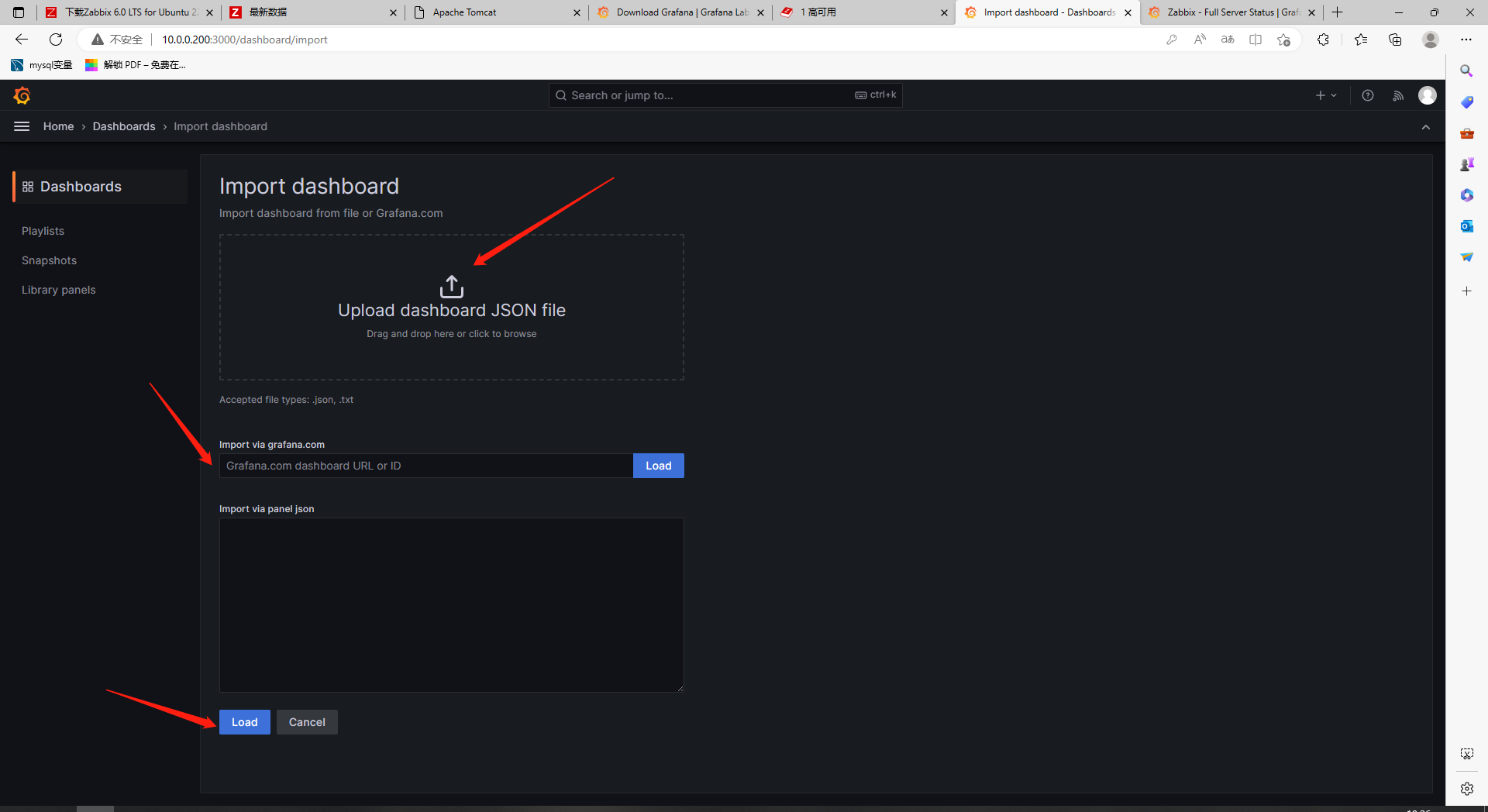 import zabbix dashboard