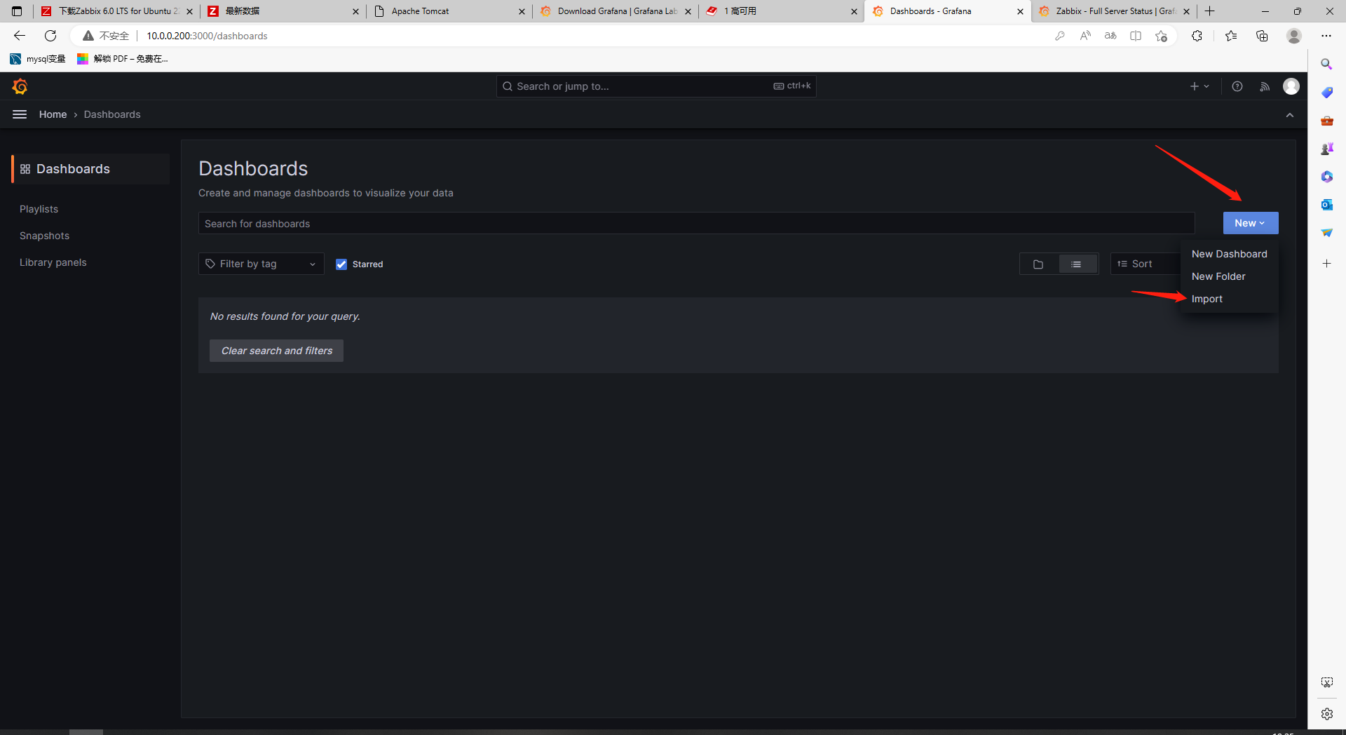 setting zabbix dashboard